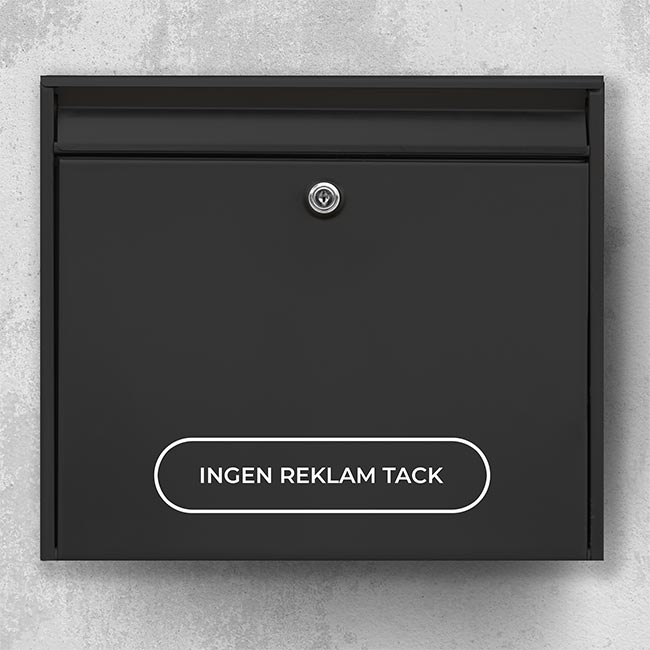 Brevlådeetikett – ”Ingen reklam tack” i kapselram (rundade ändar)