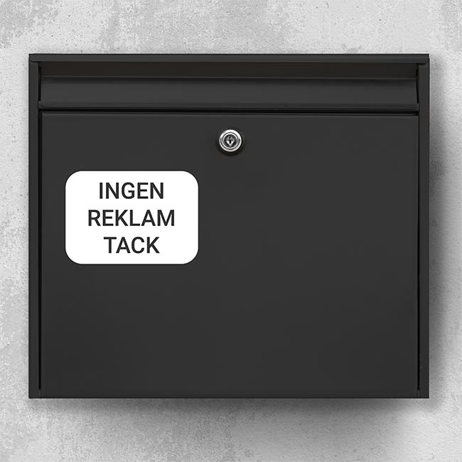 Brevlådeetikett – ”Ingen reklam tack” i rundad rektangel