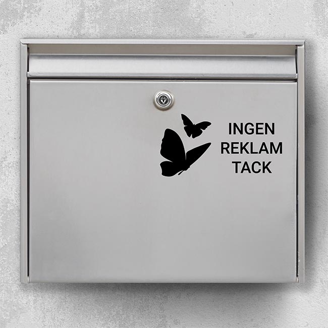 Brevlådeklistermärke – ”Ingen reklam tack” med fjärilar