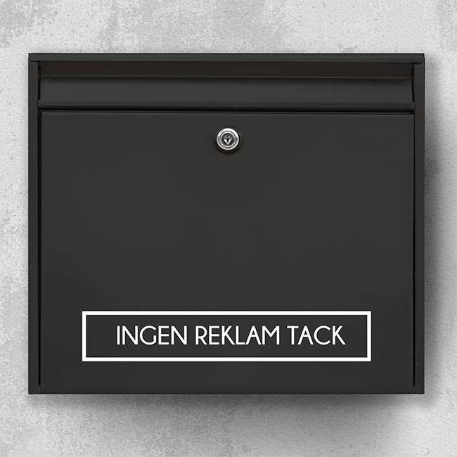 Brevlådeetikett – ”Ingen reklam tack” i rektangulär ram