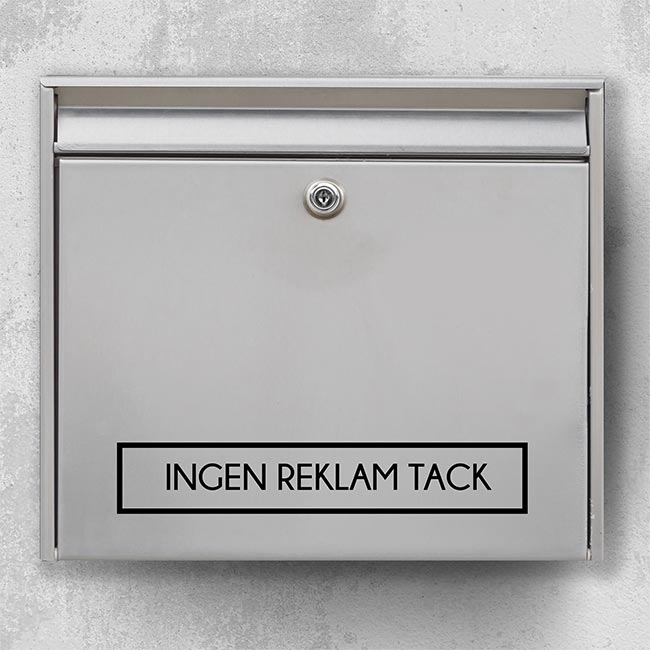 Reklamfri brevlåda med texten "Inga annonser tack" – modern stil