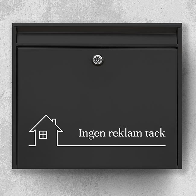 Brevlådeklistermärke – ”Ingen reklam tack” med husikon och baslinje