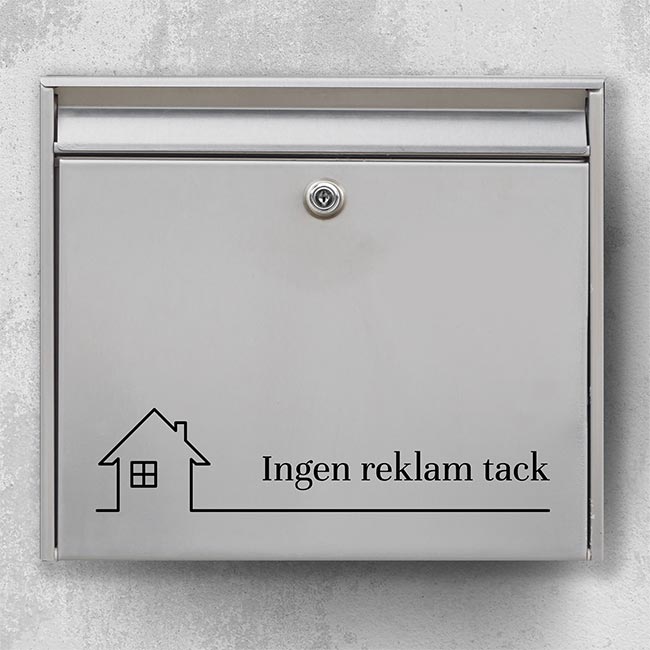 Brevlådeklistermärke – ”Ingen reklam tack” med husikon och baslinje