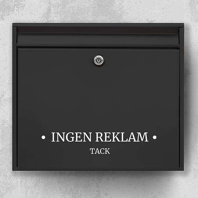 Brevlådeklistermärke – ”Ingen reklam” med prickar och tacklinje