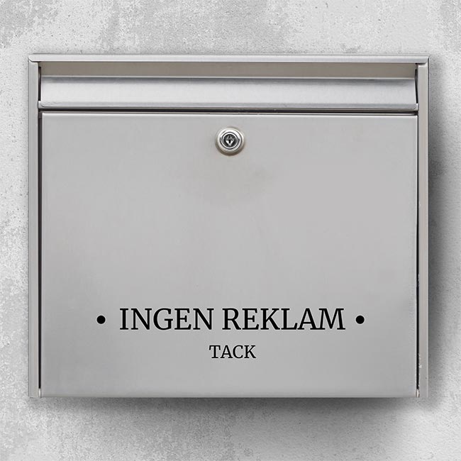 Brevlådeklistermärke – ”Ingen reklam” med prickar och tacklinje