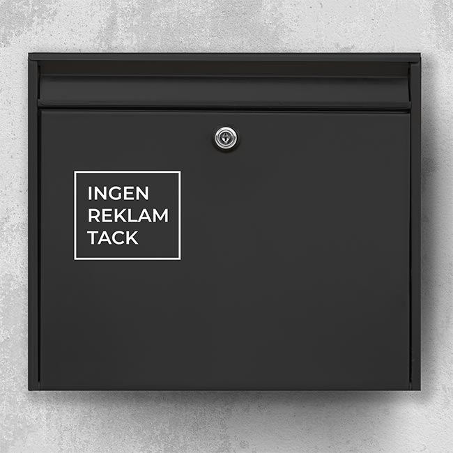 Brevlådeklistermärke – ”Ingen reklam tack” i fyrkantig ram