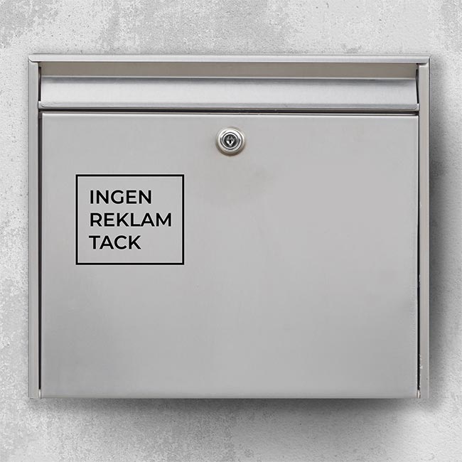 Brevlådeklistermärke – ”Ingen reklam tack” i fyrkantig ram