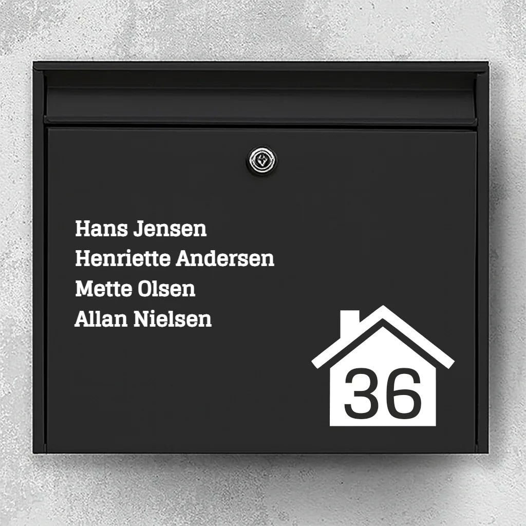 Brevlådeklistermärke - lista med namn med husikon och husnummer