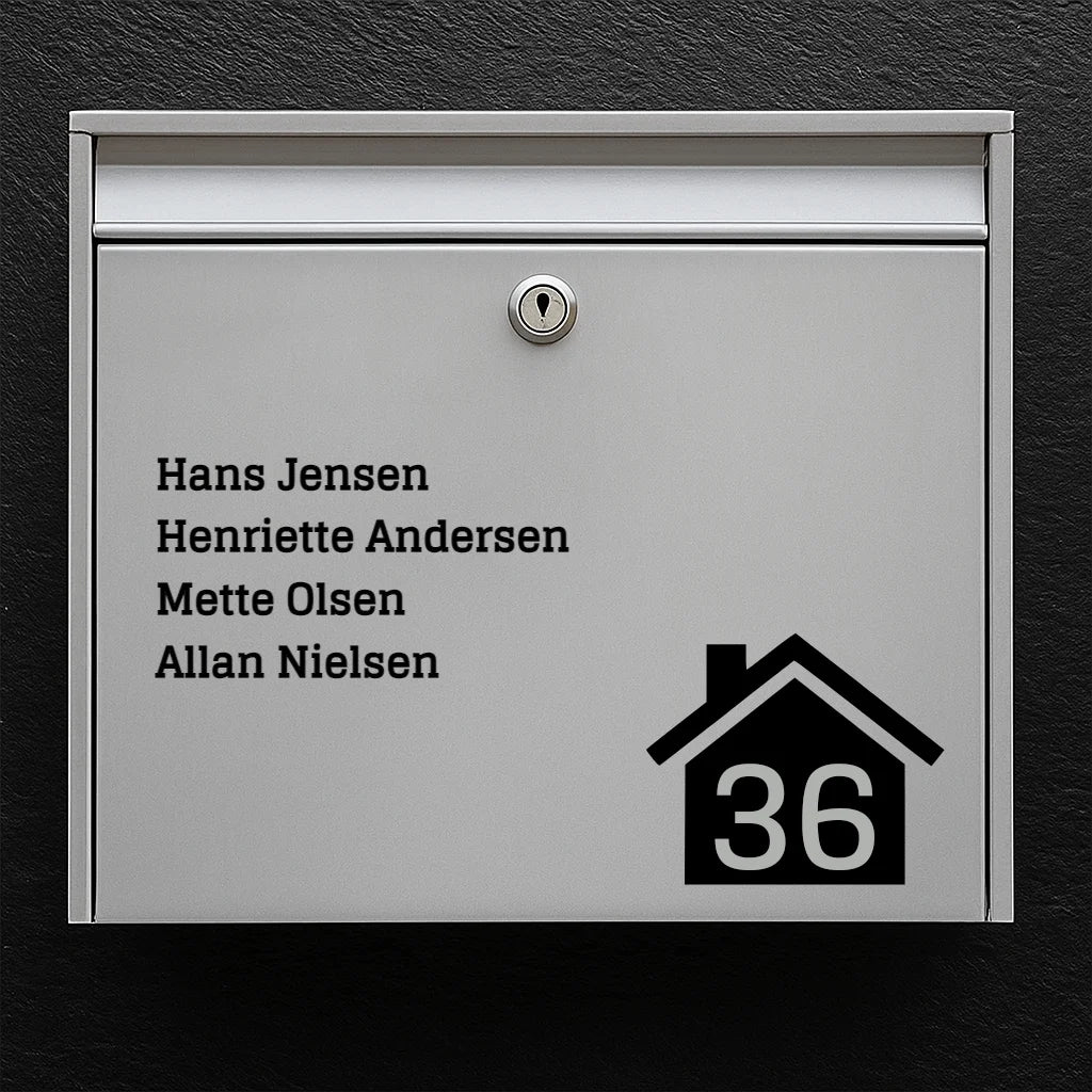 Brevlådeklistermärke - lista med namn med husikon och husnummer