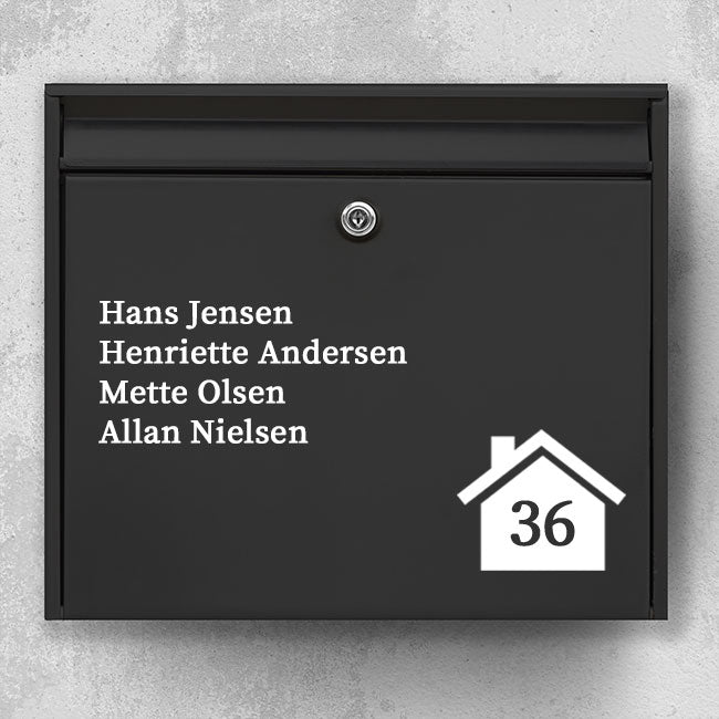Brevlådeklistermärke - lista med namn med husikon och husnummer