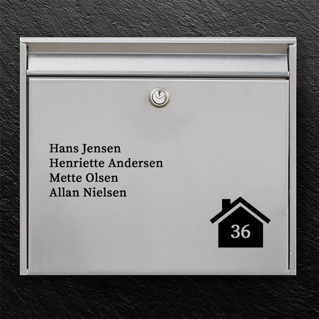 Brevlådeklistermärke - lista med namn med husikon och husnummer