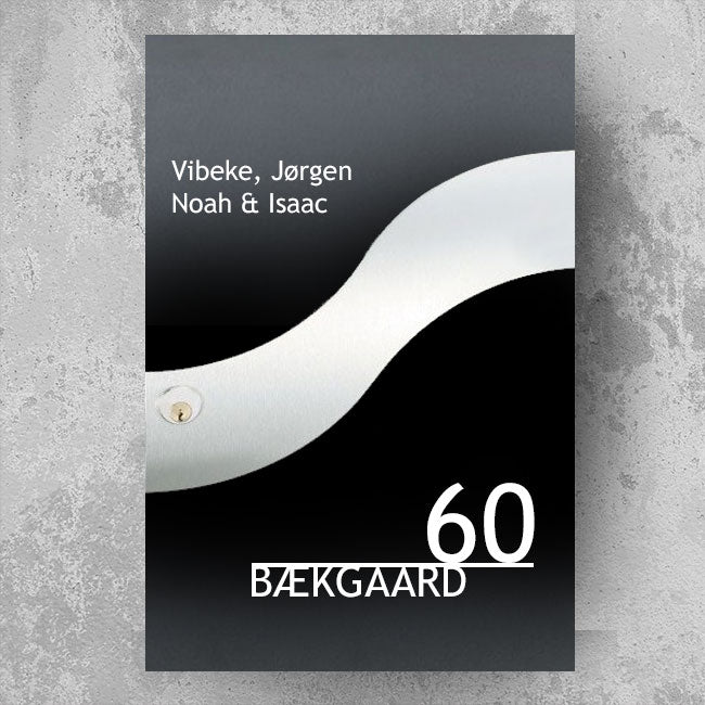 Brevlådeklistermärke – Våg: stort husnummer och efternamn med baslinje