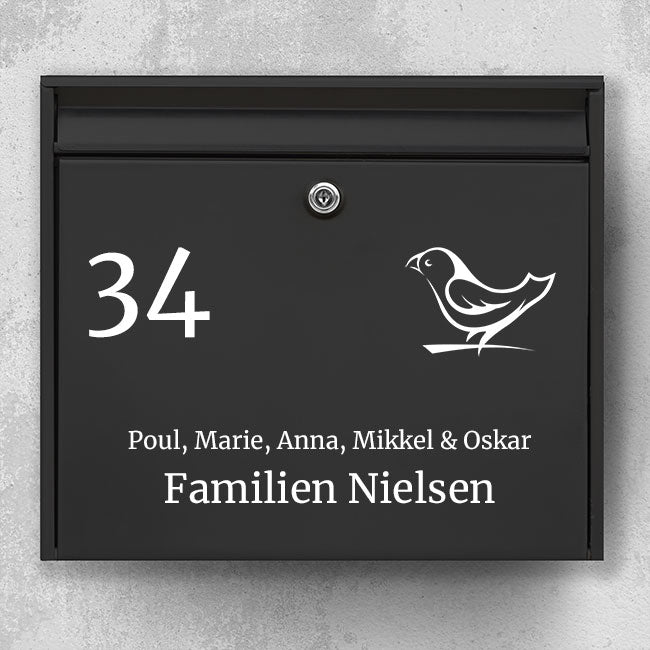 Brevlådeklistermärke – fågelikon med husnummer, efternamn och förnamn 