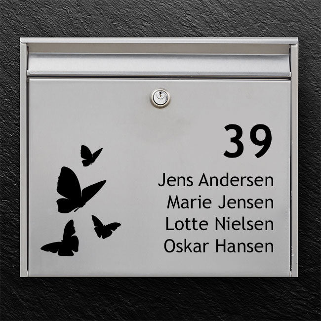 Brevlådeklistermärke – fjärilar med husnummer och namnlista
