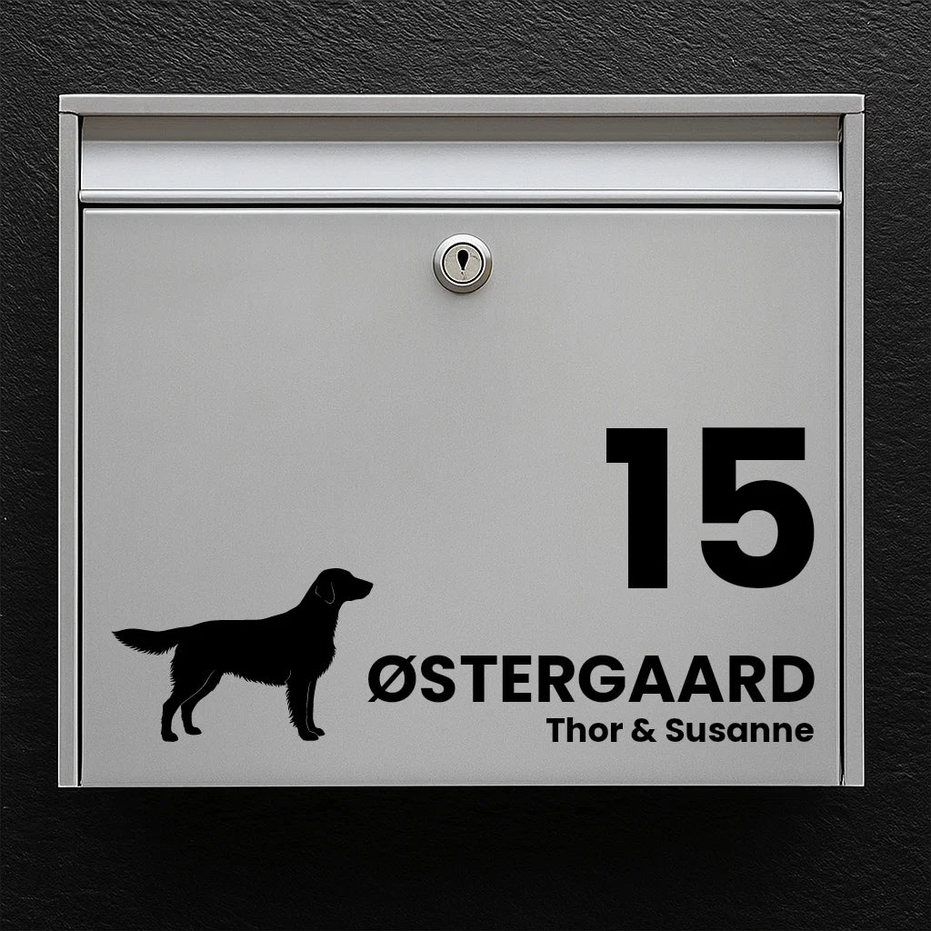 Brevlådeklistermärke med Flat Coated Retriever